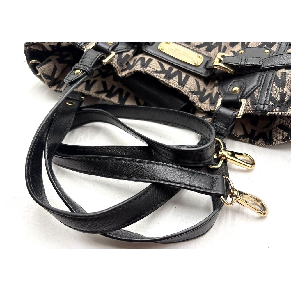 EUC Michael Kors Gansevoort Signature Monogram Canvas Black Beige Large Tote Bag - Picture 5 of 7